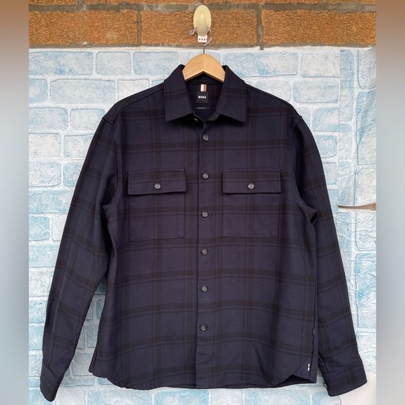 BOSS Owen Shadow Check Button-Up Overshirt size large - Picture 1 of 17